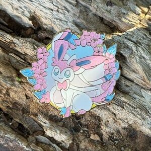 Pokemon Sylveon Pink and Blue Flower Cute Enamel Pin